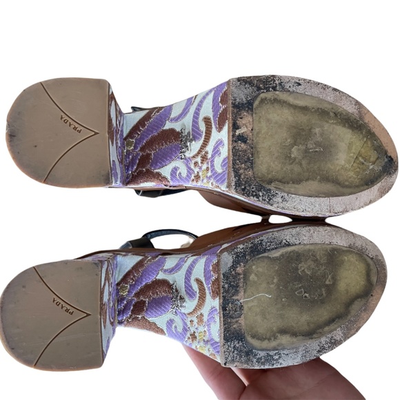 PRADA [RARE] Spring 2015 Leather/Brocade Platform Sandals - Picture 10 of 15